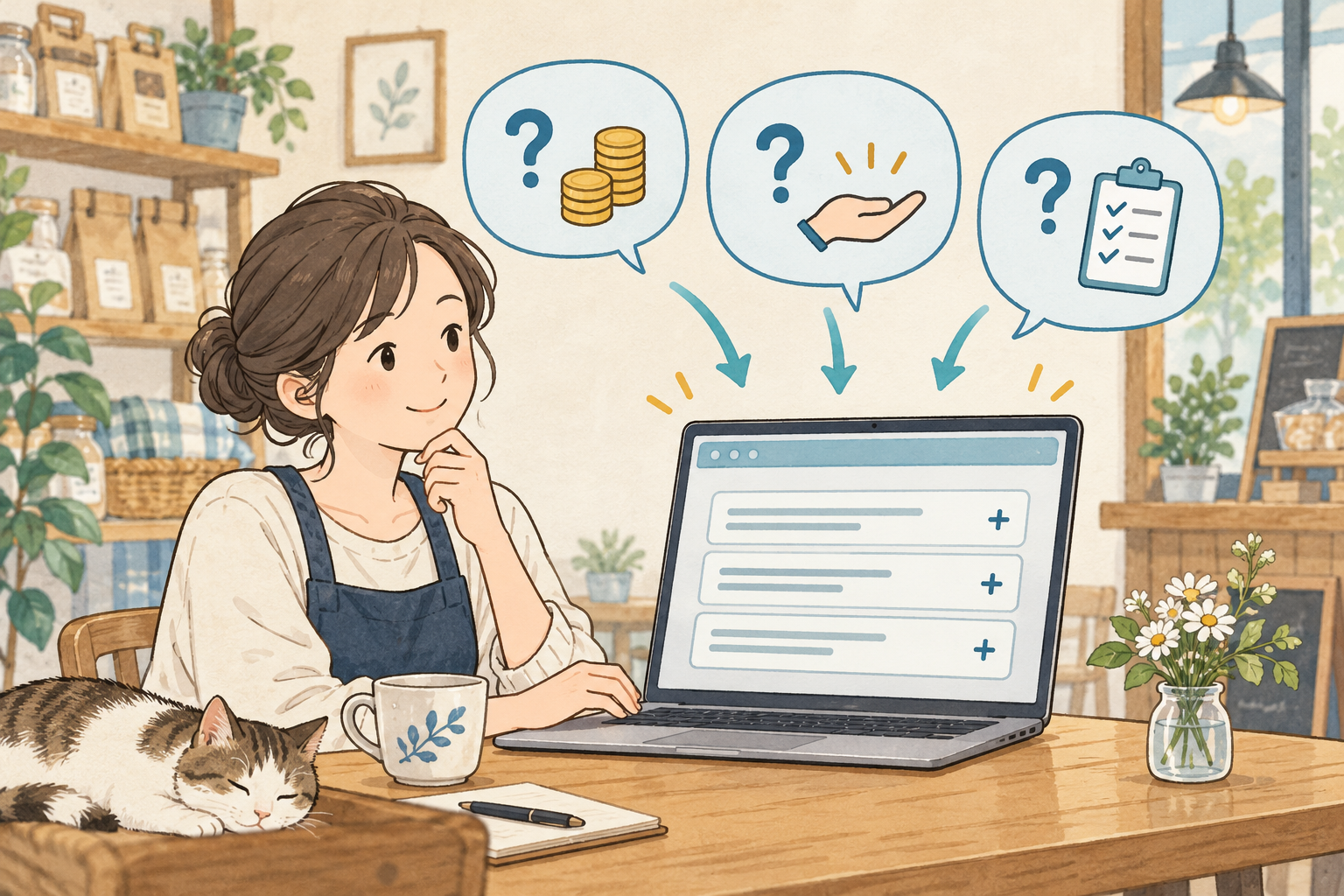 お客様からの質問を、ホームページのよくある質問に生かすイメージ